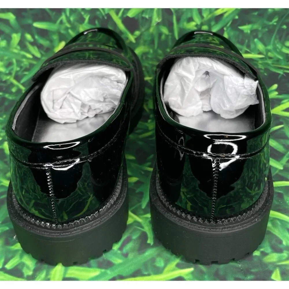 NEW Old Navy Girls Black Shoes Patent Faux Leather Loafers 13 Shiny Dress Shoes